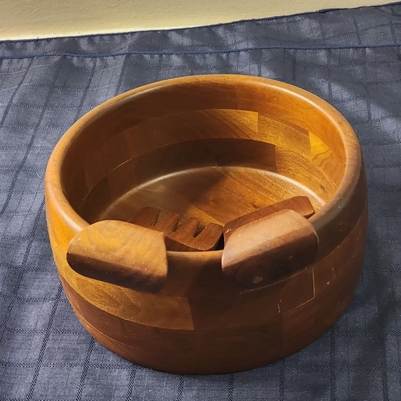 Ozark Walnutware Wooden Salad Serving Bowl With Fork And Flat‎ Serving Spoon - Picture 2 of 8
